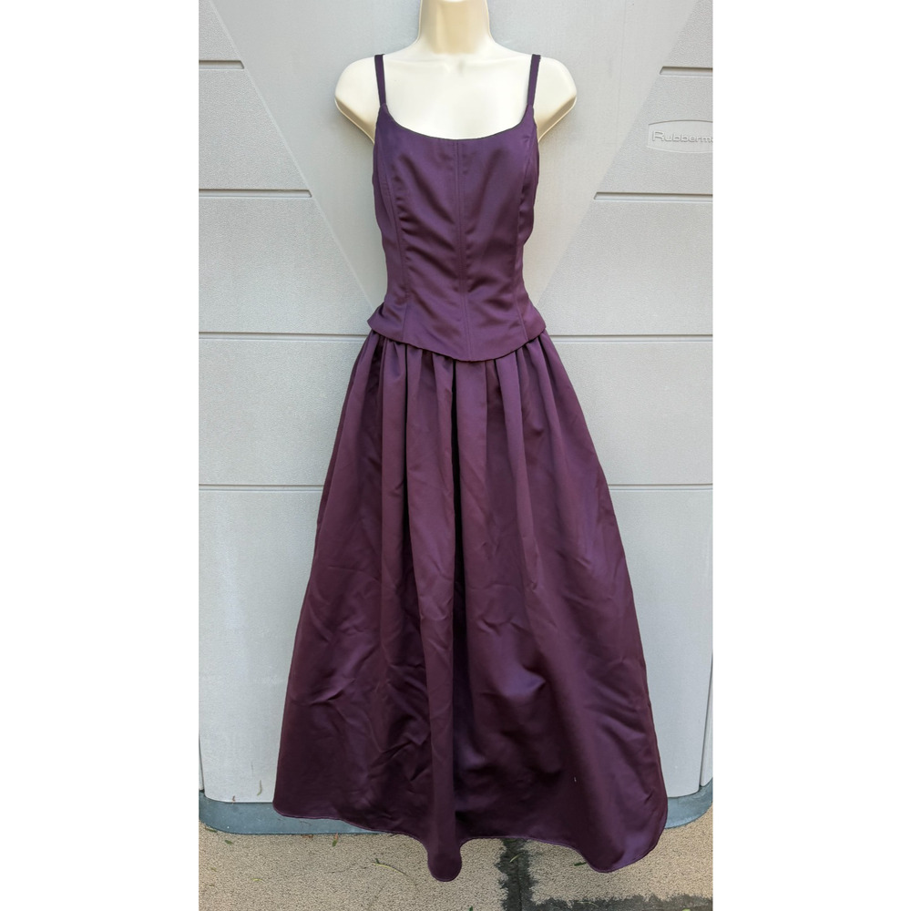 VTG Jessica McClintock Burgundy Satin Basque Waist Sz 12 Gothic Vamp Whimsigoth - Picture 2 of 12